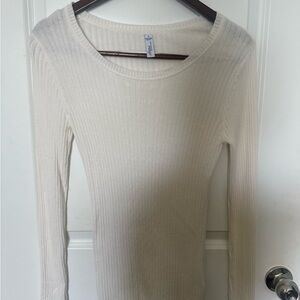 Indigo Ribbed Scoop Neck Long Sleeve Top - Cream